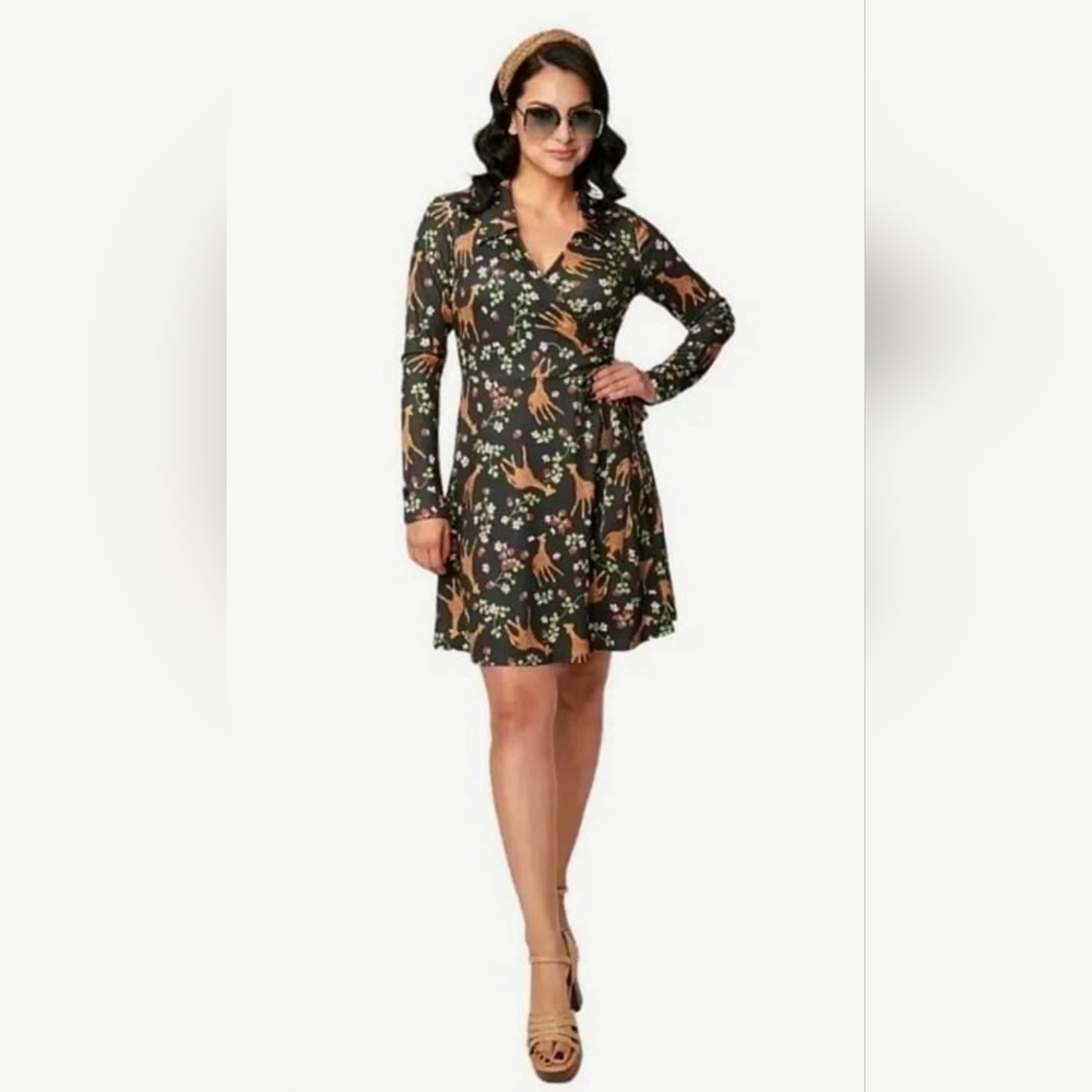 Unique Vintage Giraffe Wrap Dress Size Small